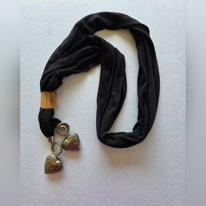 Chic Black Scarf with Silver Heart Accents